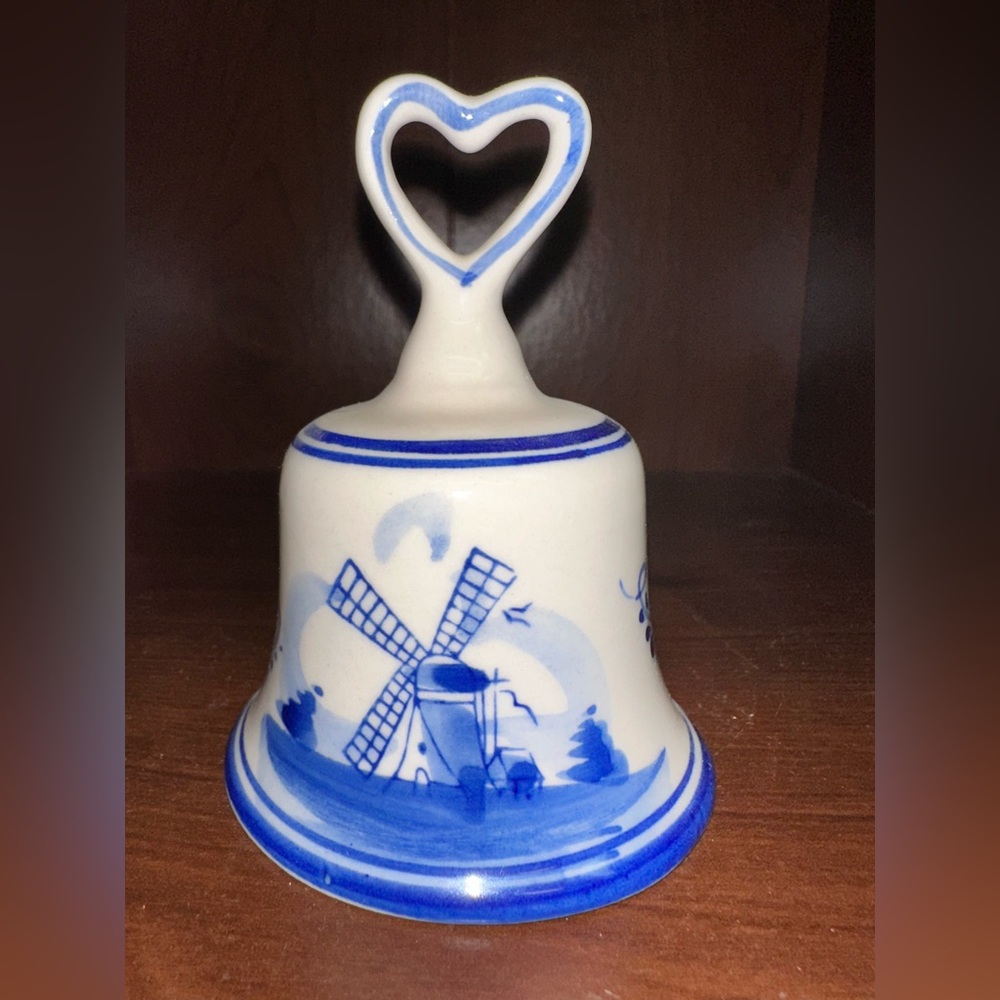 Delft Blue Hand Painted Porcelain Miniature Bell Blue White Windmill Holland‎ 4”
